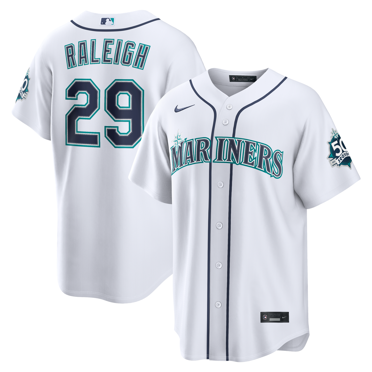 Cal Raleigh Seattle Mariners Home Stadium 50th Season Patch Jersey - White | Stitched Baseball Jersey TJS0031