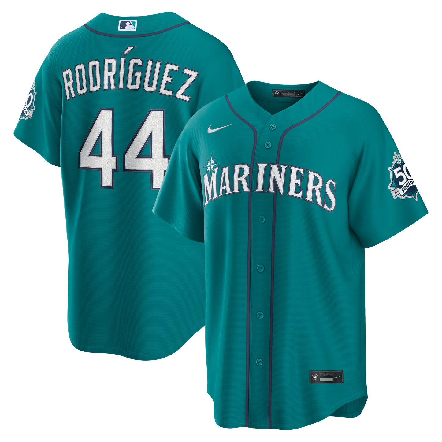 Julio Rodr�guez Seattle Mariners Alternate Stadium 50th Season Patch Jersey - Teal | Stitched Baseball Jersey TJS0136