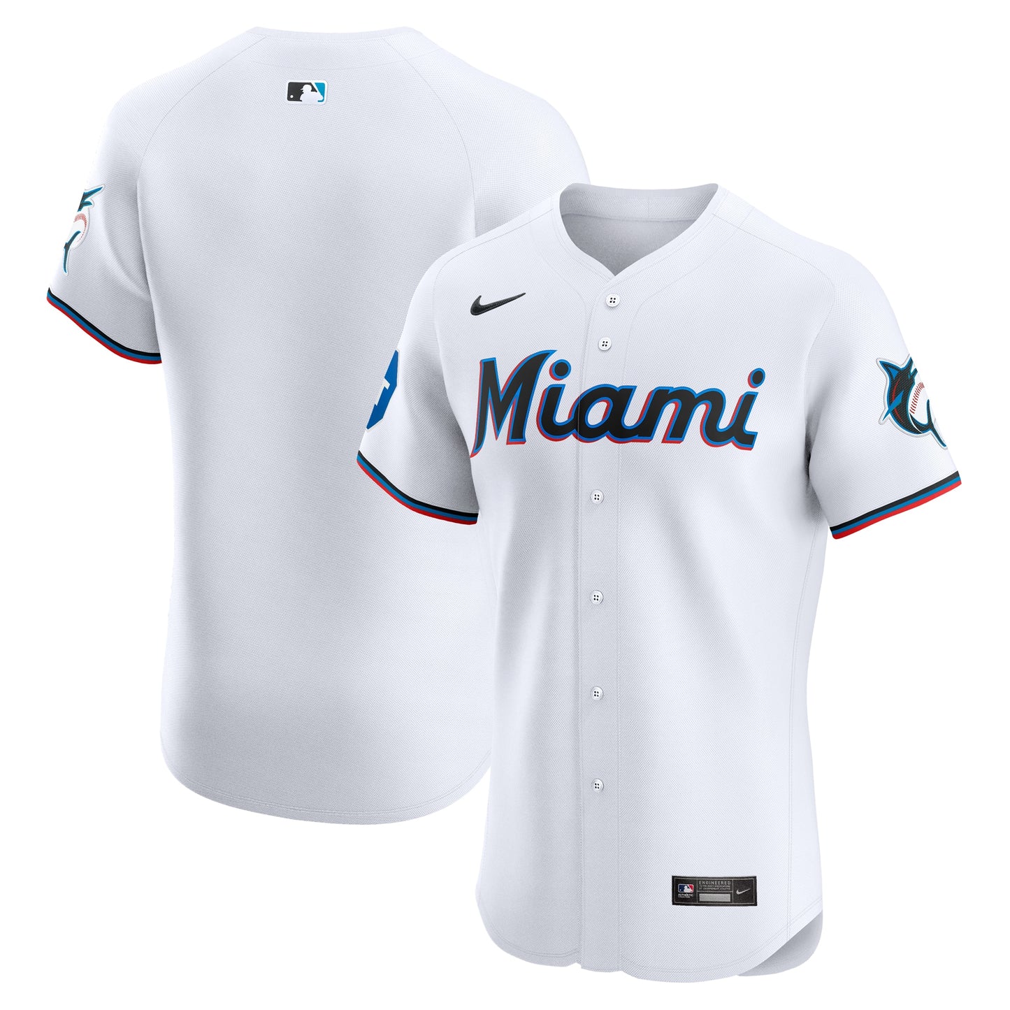 Miami Marlins Home Elite Patch Jersey - White | Stitched Baseball Jersey TJS0379