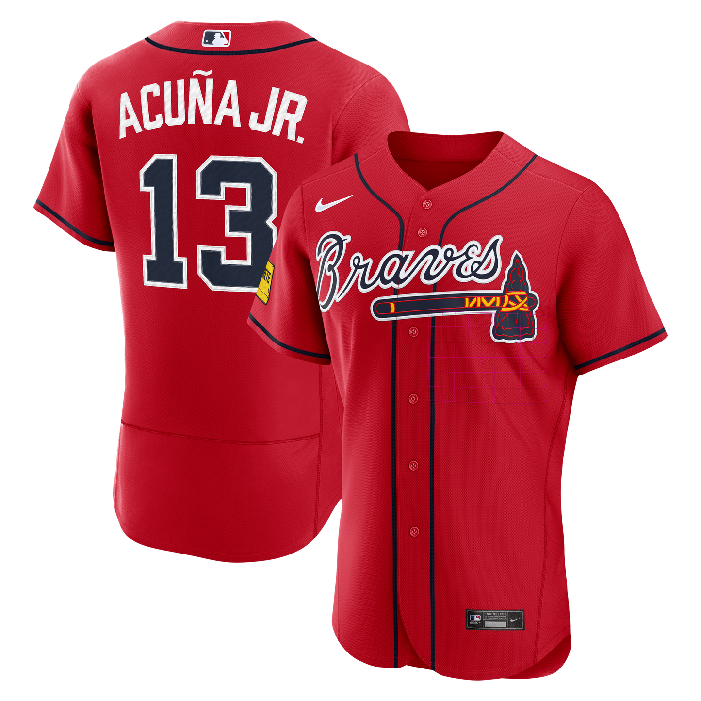 Ronald Acu�a Jr. Atlanta Braves Alternate Sponsor Patch Jersey - Red | Stitched Baseball Jersey TJS0520
