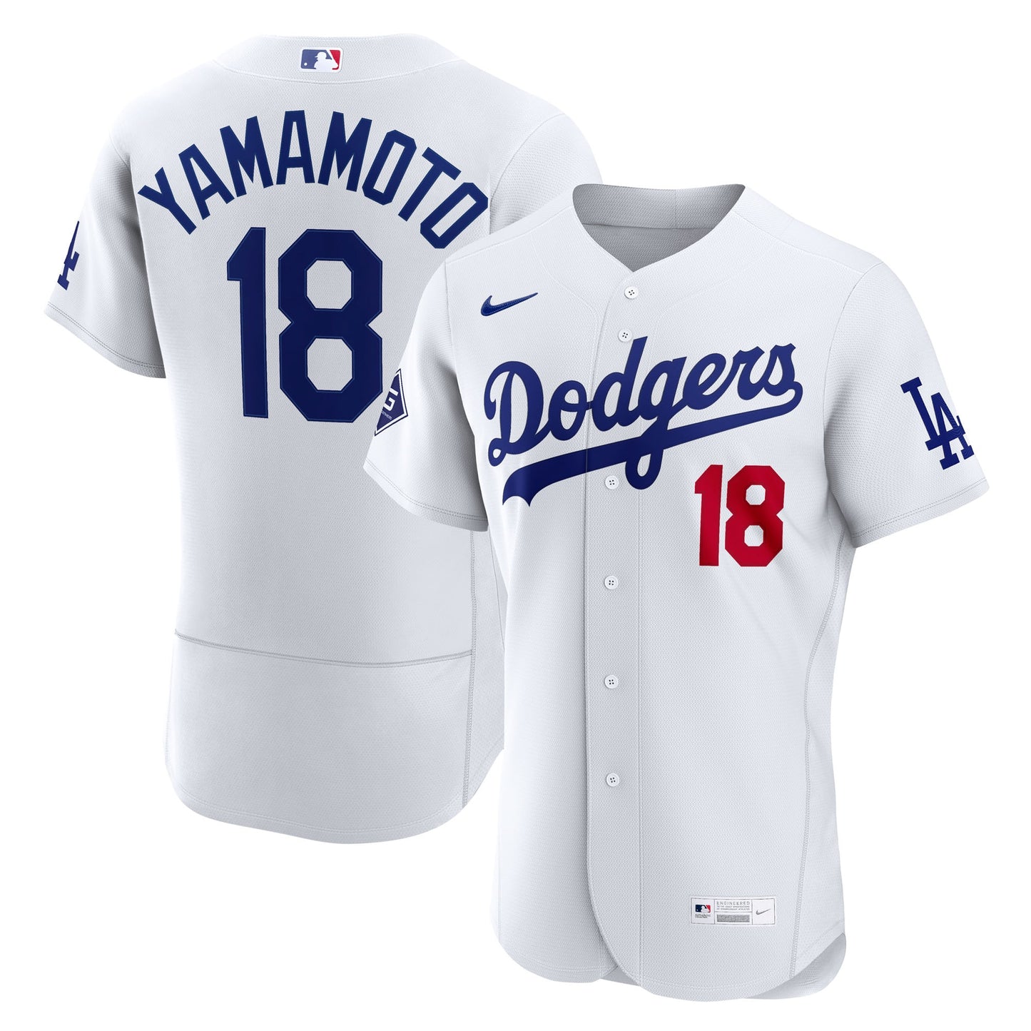 Yoshinobu Yamamoto Los Angeles Dodgers Home Sponsor Patch Jersey - White | Stitched Baseball Jersey TJS0589