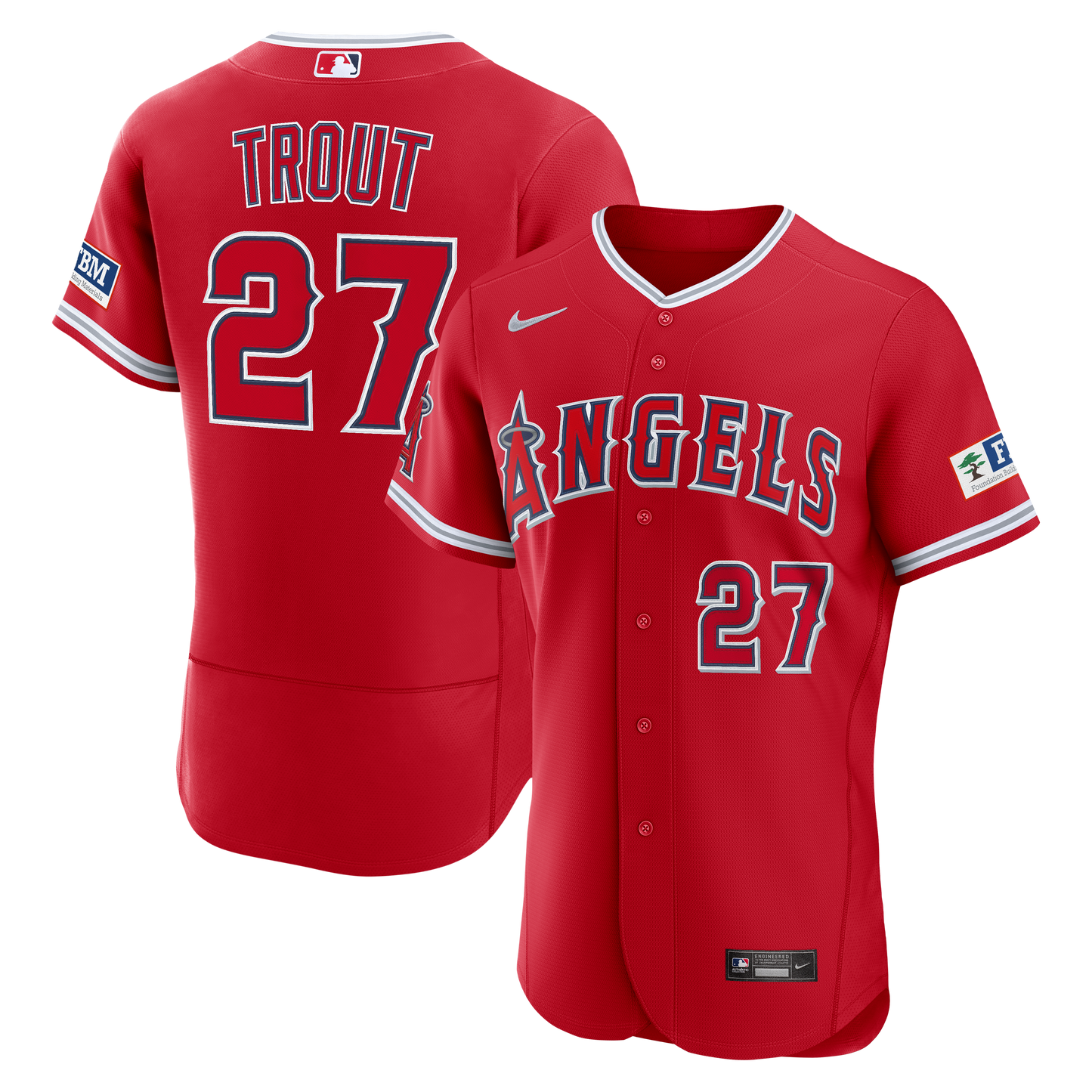 Mike Trout Los Angeles Angels Alternate Sponsor Patch Jersey - Red | Stitched Baseball Jersey TJS0866
