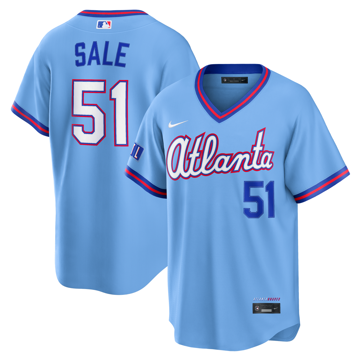 Chris Sale Atlanta Braves 2026 City Connect Stadium Jersey - Powder Blue | Stitched Baseball Jersey TJS1155
