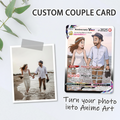 Custom couple card with anime-style design on a white background