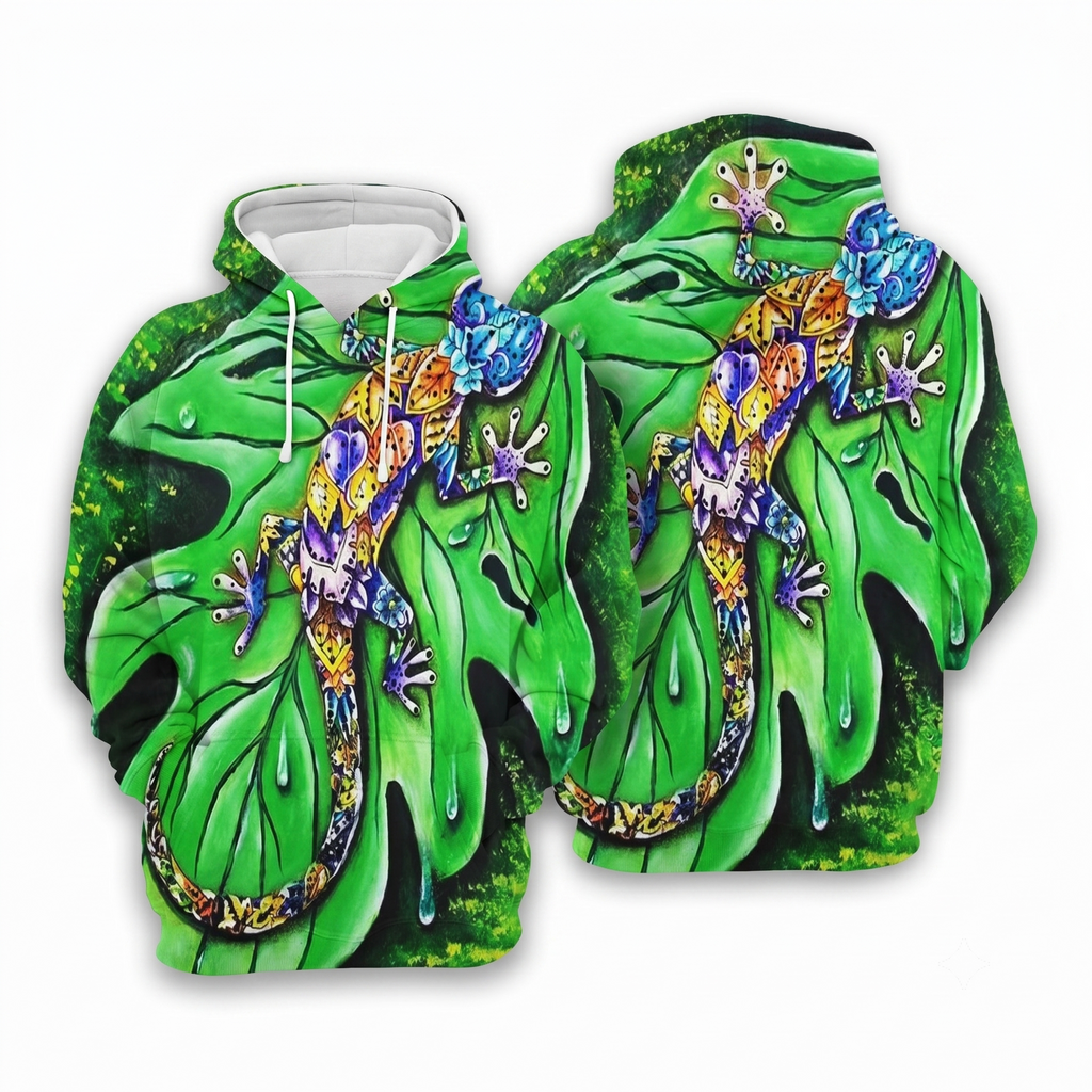 Lizard Unisex 3D Hoodie All Over Print, Colorful Gecko Hoodie, Gecko All Over Print Hoodie, Tropical Gecko Sweatshirt