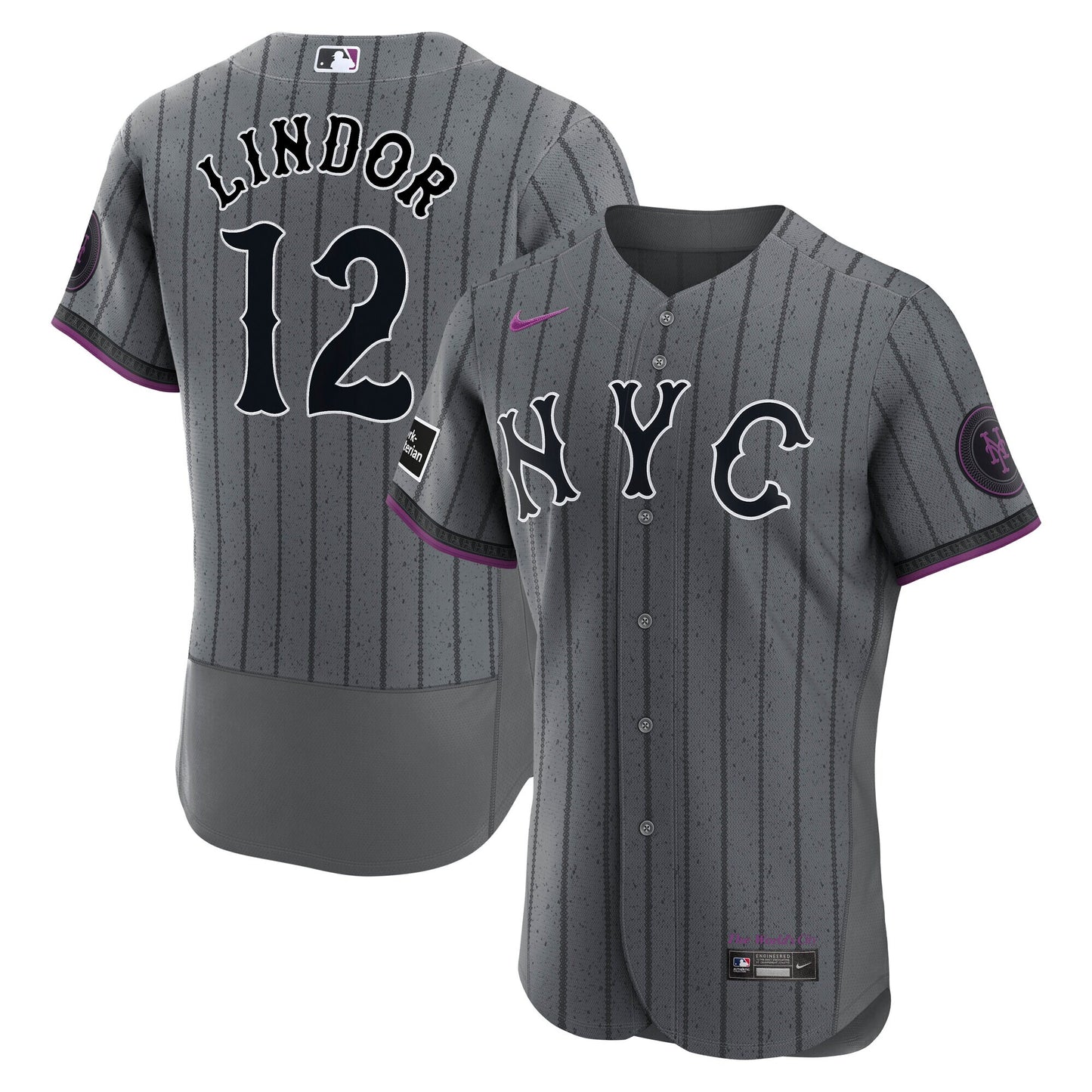 Francisco Lindor New York Mets City Connect Sponsor Patch Jersey - Gray | Stitched Baseball Jersey TJS0311