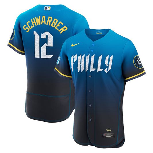Kyle Schwarber Philadelphia Phillies City Connect Sponsor Patch Jersey - Navy | Stitched Baseball Jersey TJS0644