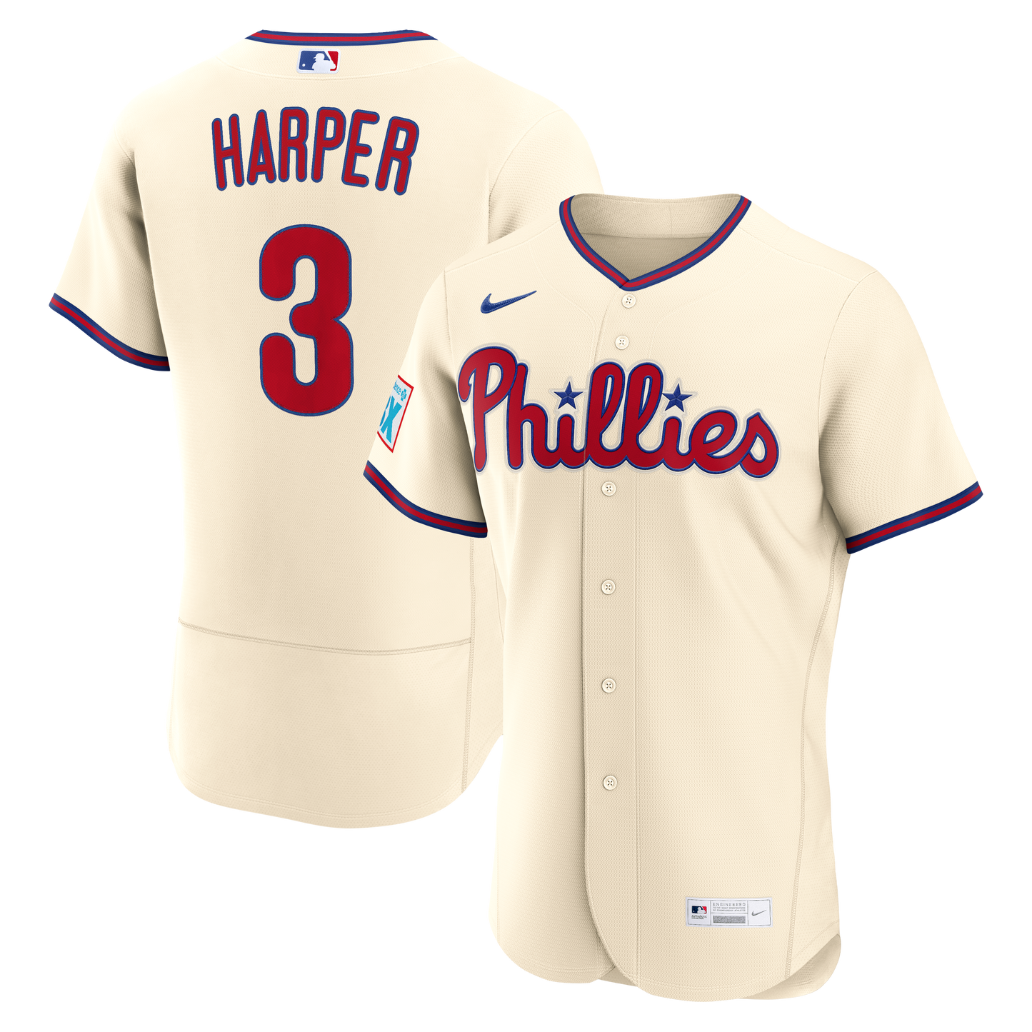 Bryce Harper Philadelphia Phillies Alternate Sponsor Patch Jersey - Cream | Stitched Baseball Jersey TJS0627