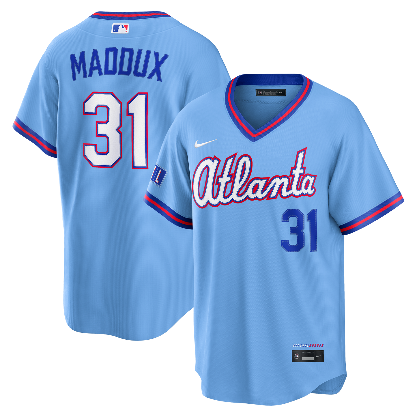 Greg Maddux Atlanta Braves 2026 City Connect Stadium Jersey - Powder Blue | Stitched Baseball Jersey TJS1405