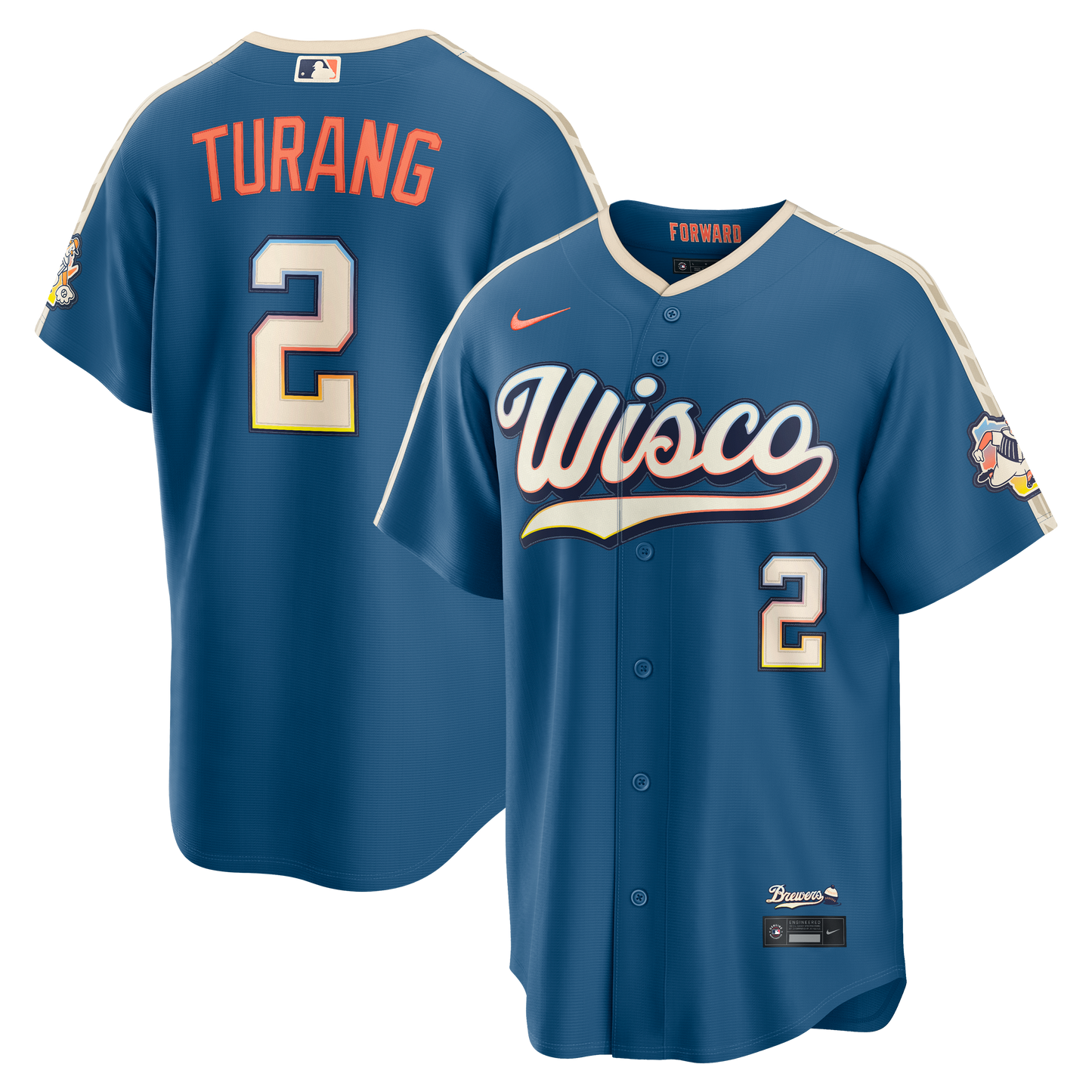 Brice Turang Milwaukee Brewers 2026 City Connect Stadium Jersey - Mineral Blue | Stitched Baseball Jersey TJS1712