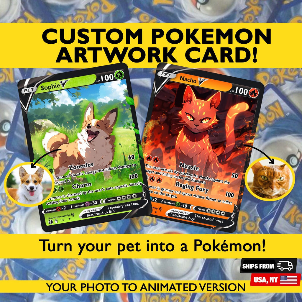 Custom Pokemon Card, Pet as Pokemon , Pokemon Card, Turn your pet into a Pokemon, Pokemon Illustration, Artist rendition, Cartoon art