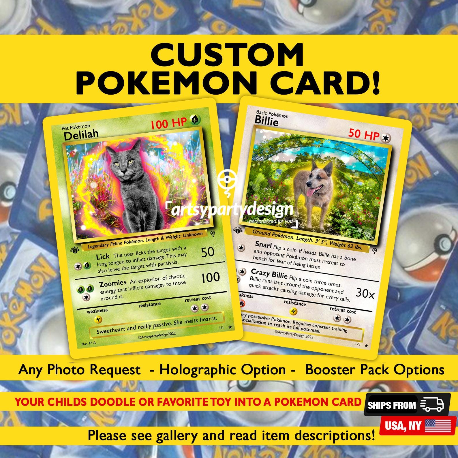 Custom Pokemon Card, Pet as Pokemon , Pokemon Birthday Card, Pokemon Couple Card, Pokemon Gift, Pokemon Christmas Card,Pets,People any photo