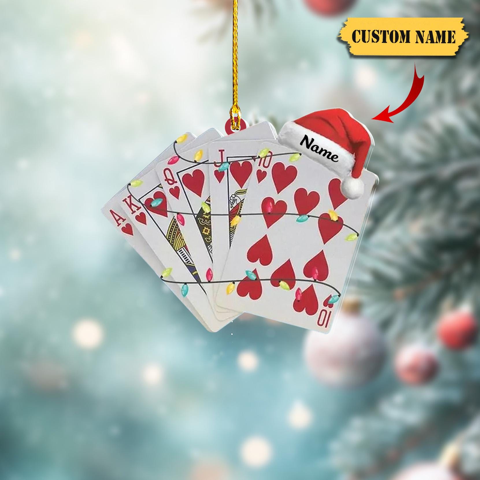 Personalized Playing Card Christmas Hanging Ornament 2D , Casino Games Ornament ,Royal flush playing card Ornament De...