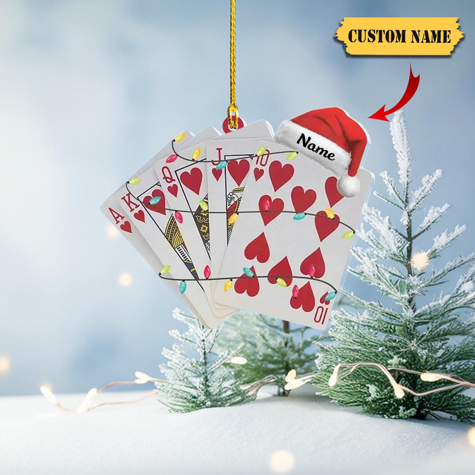 Personalized Playing Card Christmas Hanging Ornament 2D , Casino Games Ornament ,Royal flush playing card Ornament De...