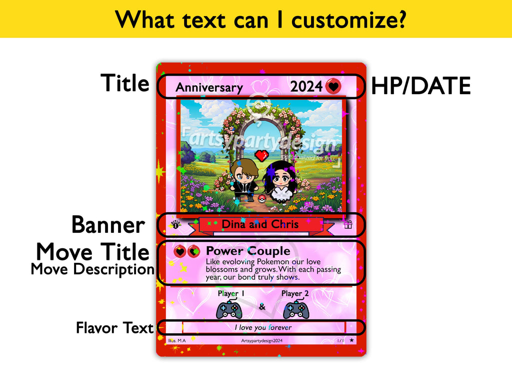 Custom Anniversary Card, Custom PokeCard, Valentines Day Gift , Proposal Card, Anniversary, Wedding Card, TCG, Custom Trading card,