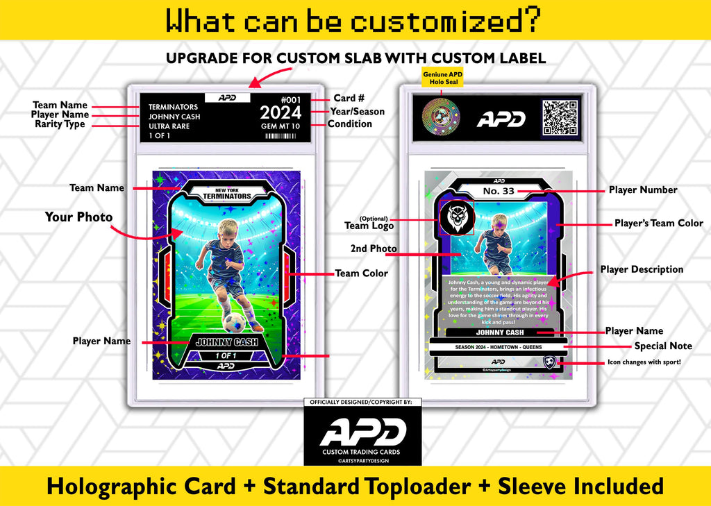 Custom Sports Card for Kids, Custom Sport Card, Custom Slabcase Trading Card, Baseball,Soccer, Hockey, Football, Basketball, Sport Card Kids