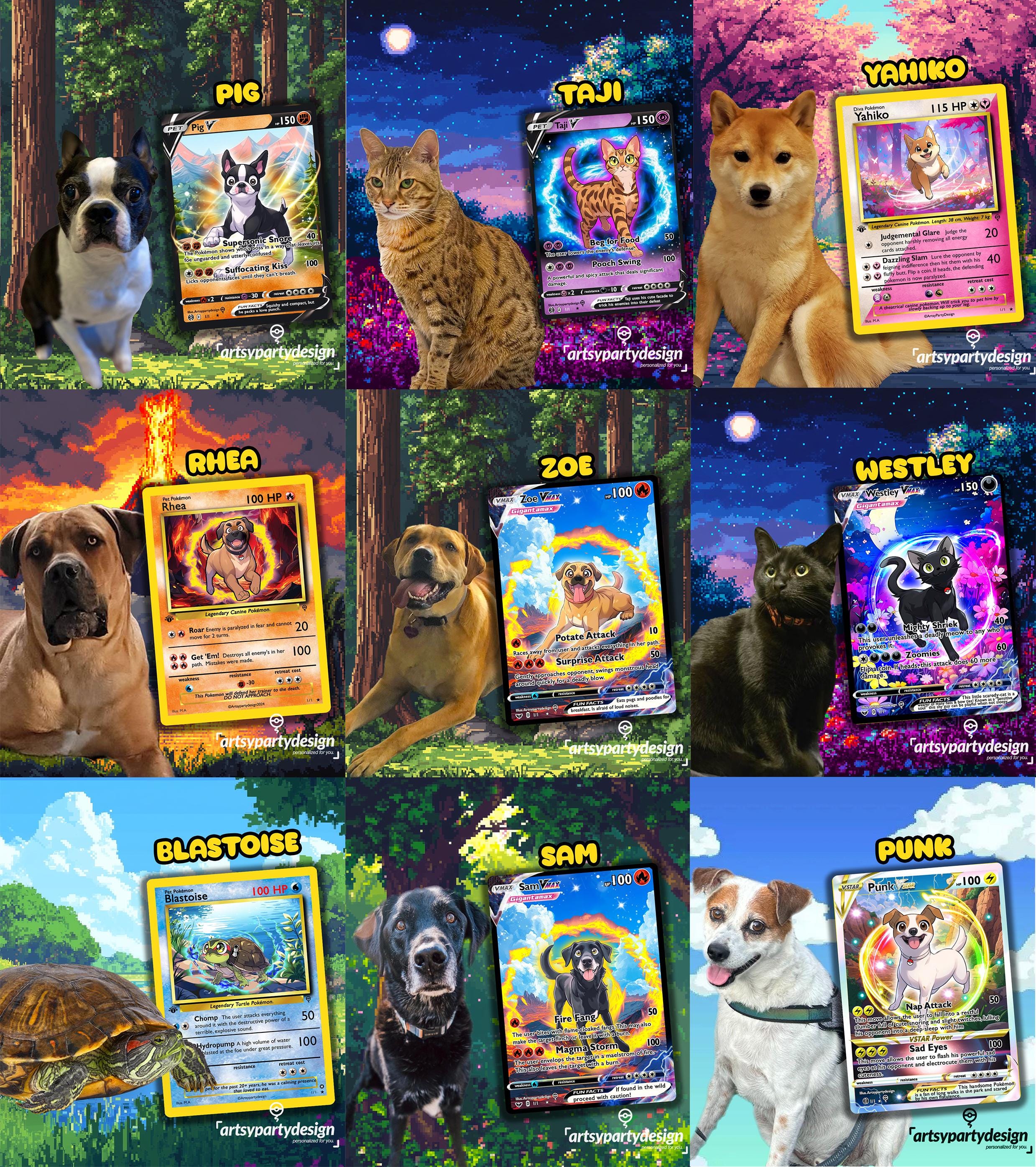 Custom Pokemon Card, Pet as Pokemon , Pokemon Card, Turn your pet into a Pokemon, Pokemon Illustration, Artist rendition, Cartoon art