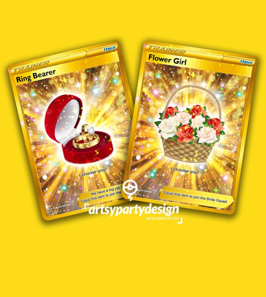 Flowergirl Pokemon Card, Ring Bearer Pokemon Card, Custom Pokemon Card, Flower Girl, Ring Bearer, Custom Item card, Wedding Party Pokemon