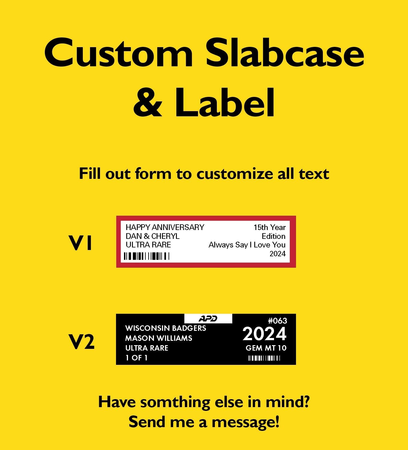 Custom label and Slabcase for graded cards, custom label for cards, double sided, custom slabcase, slabcase labels, graded or custom style