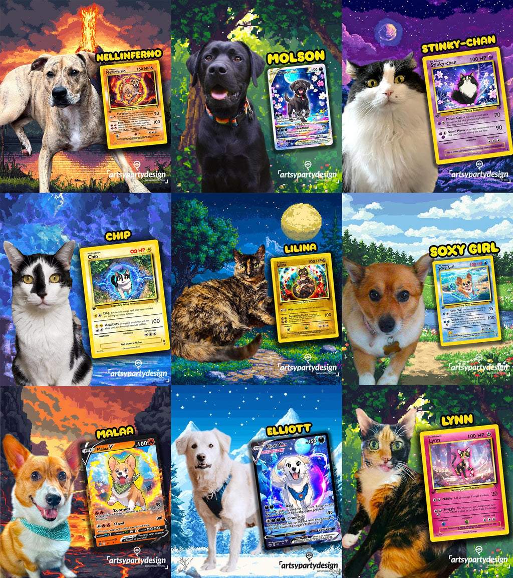 Custom Pokemon Card, Pet as Pokemon , Pokemon Card, Turn your pet into a Pokemon, Pokemon Illustration, Artist rendition, Cartoon art