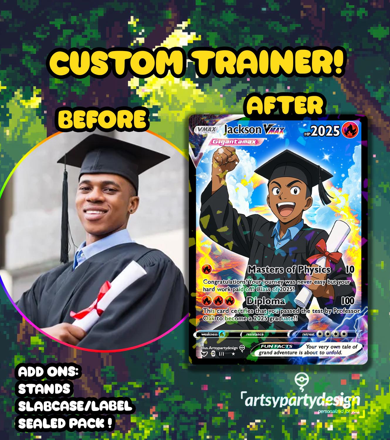 Custom Trainer Card, Custom Trading Card , Custom Illustration Card, Poke Illustration, Artist rendition, Cartoon art, Anime Gift