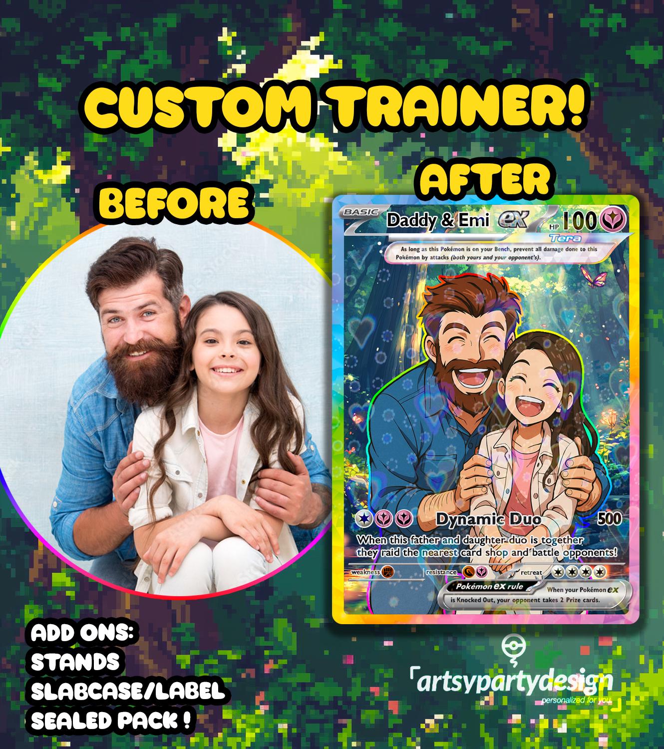 Custom Trainer Card, Custom Trading Card , Custom Illustration Card, Poke Illustration, Artist rendition, Cartoon art, Anime Gift