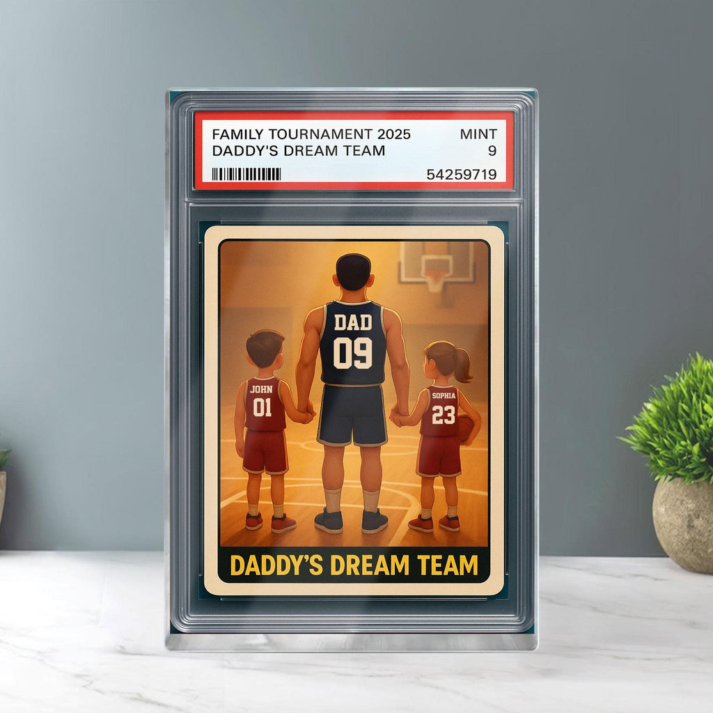 Basketball No.1 Dad Grandpa Man And Kids Trading Card Style Personalized Acrylic Block, Fathers Day Gift For Basketba...