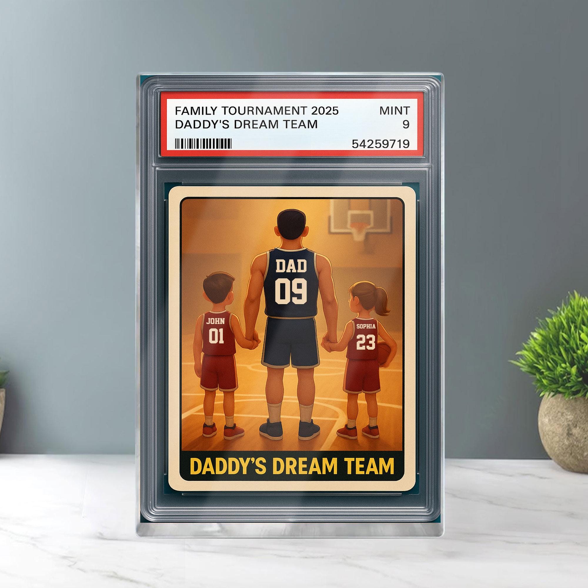 Basketball No.1 Dad Grandpa Man And Kids Trading Card Style Personalized Acrylic Block, Fathers Day Gift For Basketba...