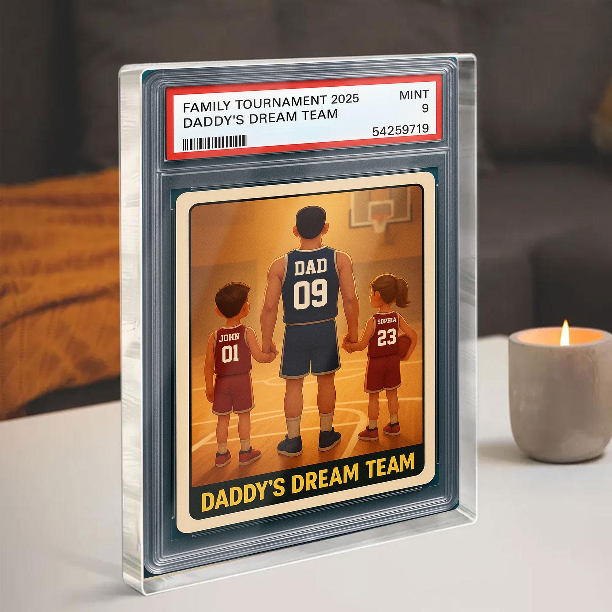 Basketball No.1 Dad Grandpa Man And Kids Trading Card Style Personalized Acrylic Block, Fathers Day Gift For Basketba...