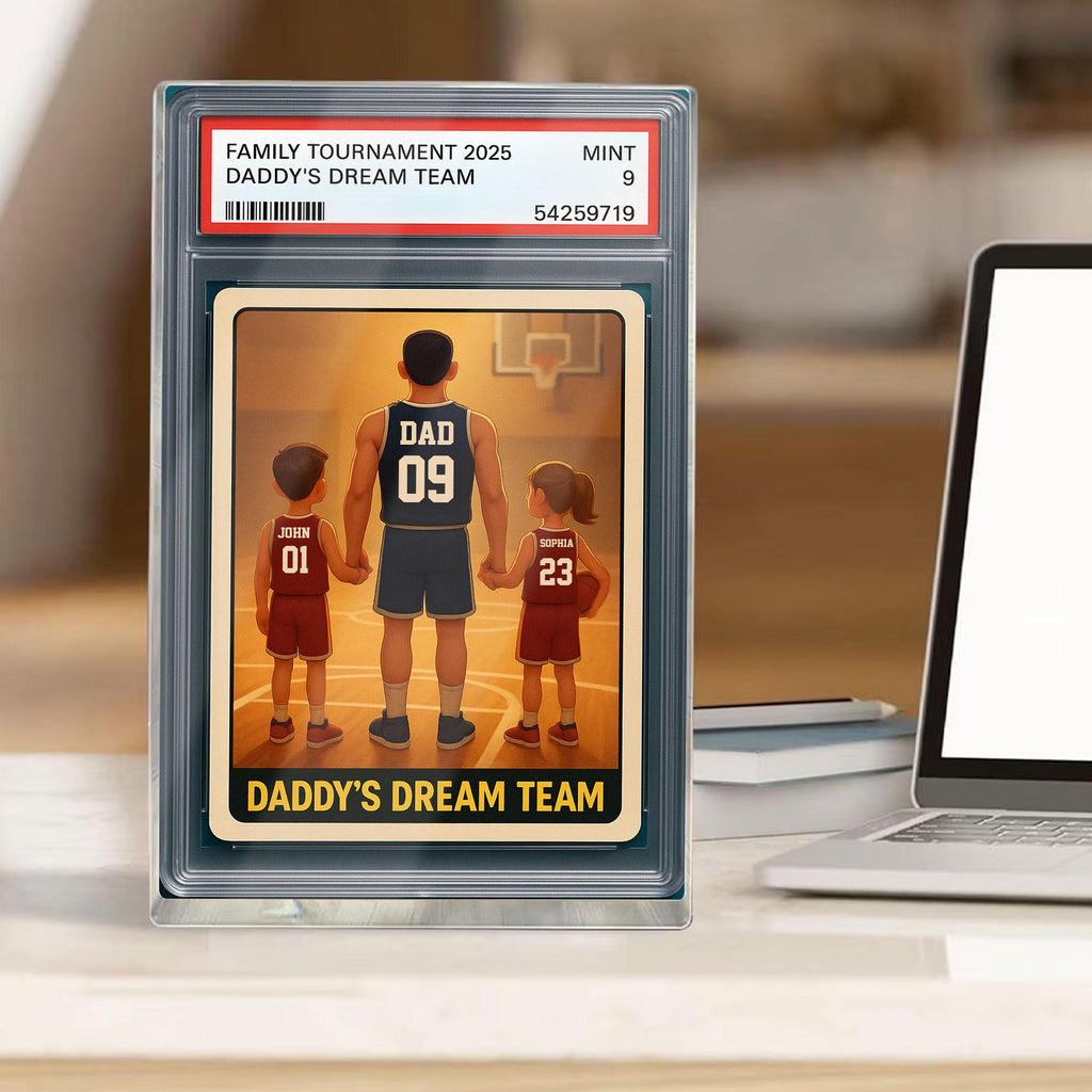 Basketball No.1 Dad Grandpa Man And Kids Trading Card Style Personalized Acrylic Block, Fathers Day Gift For Basketba...