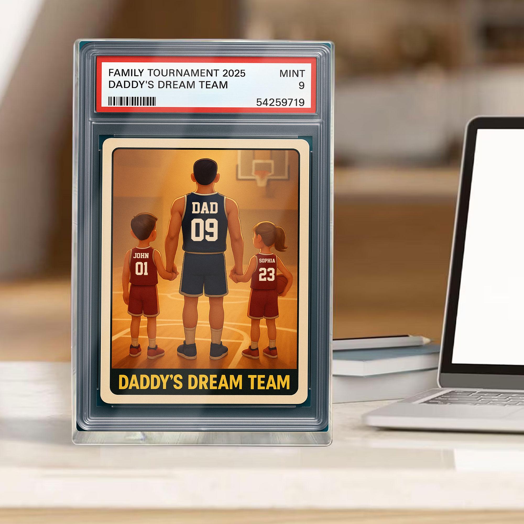 Basketball No.1 Dad Grandpa Man And Kids Trading Card Style Personalized Acrylic Block, Fathers Day Gift For Basketba...