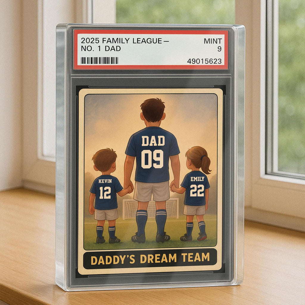 Soccer No.1 Dad Grandpa Man And Kids Trading Card Style Personalized Acrylic Block, Fathers Day Gift For Soccer Dad, ...