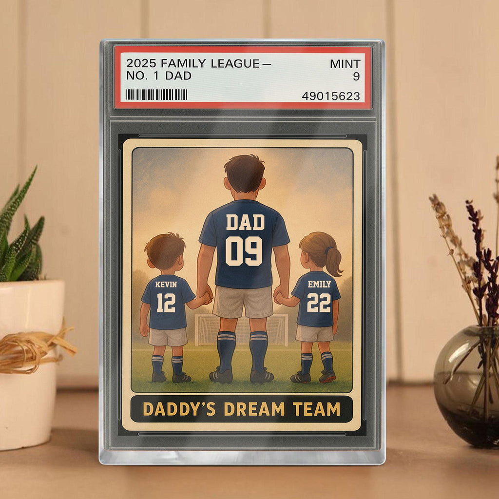 Soccer No.1 Dad Grandpa Man And Kids Trading Card Style Personalized Acrylic Block, Fathers Day Gift For Soccer Dad, ...