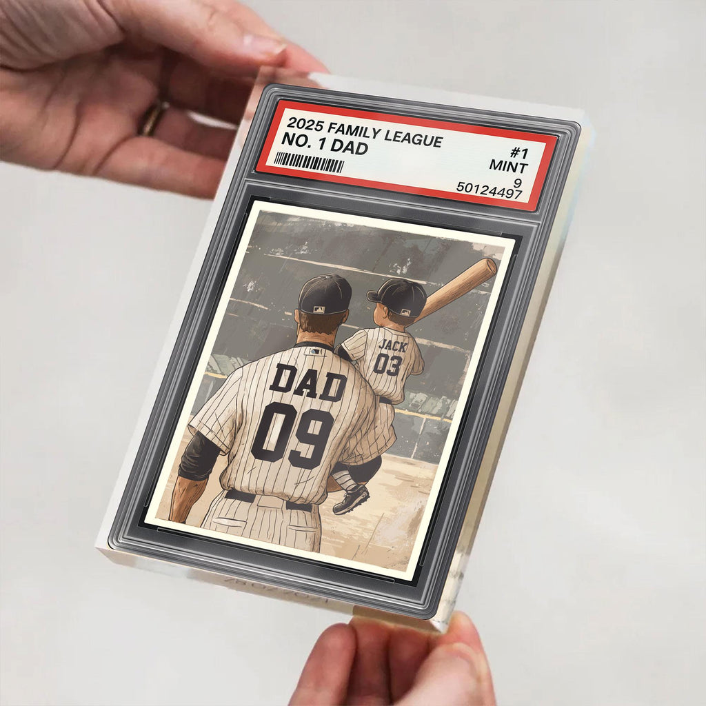 Baseball No. 1 Dad Man & Kids Trading Card Style Personalized Acrylic Block, Father's Day Gift for Baseball Dad, Husb...