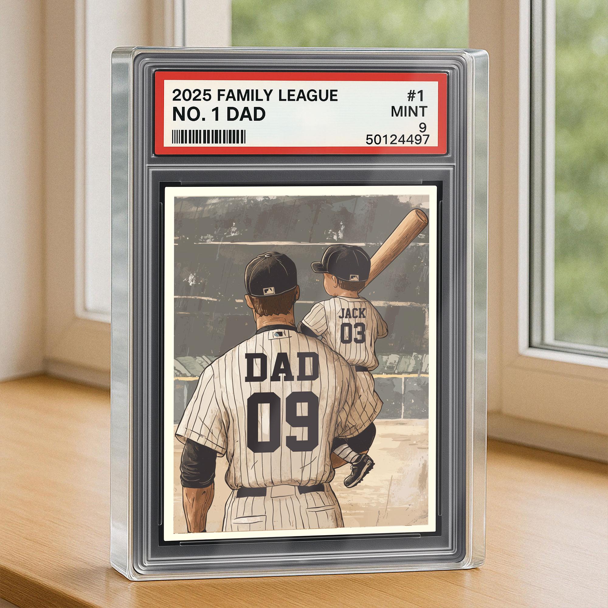 Baseball No. 1 Dad Man & Kids Trading Card Style Personalized Acrylic Block, Father's Day Gift for Baseball Dad, Husb...