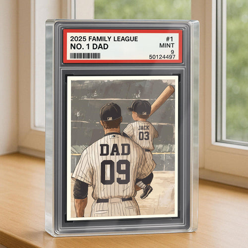Baseball No. 1 Dad Man & Kids Trading Card Style Personalized Acrylic Block, Father's Day Gift for Baseball Dad, Husb...
