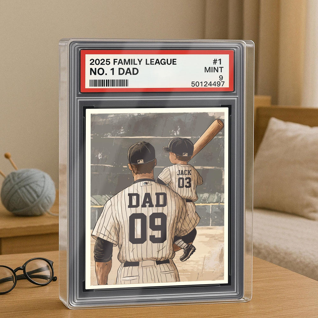 Baseball No. 1 Dad Man & Kids Trading Card Style Personalized Acrylic Block, Father's Day Gift for Baseball Dad, Husb...