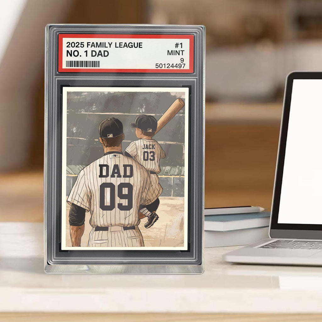 Baseball No. 1 Dad Man & Kids Trading Card Style Personalized Acrylic Block, Father's Day Gift for Baseball Dad, Husb...