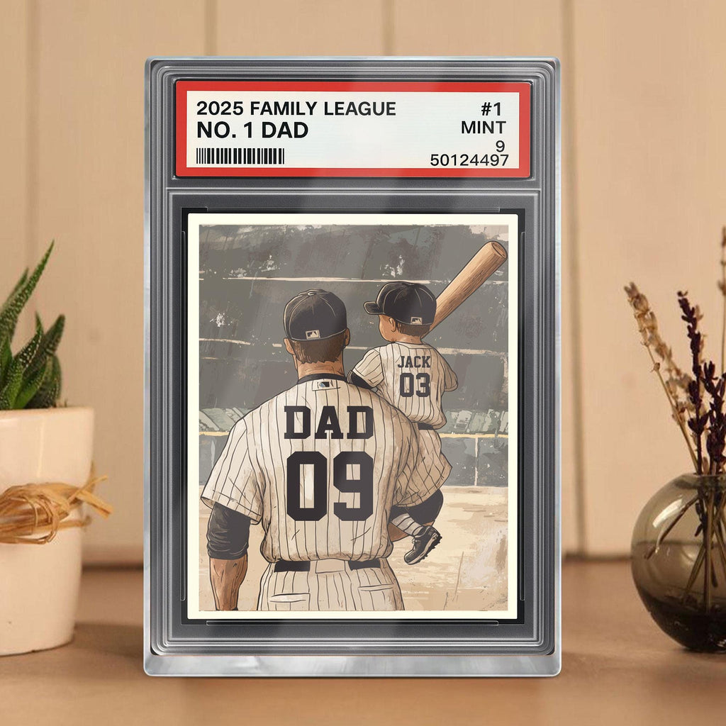 Baseball No. 1 Dad Man & Kids Trading Card Style Personalized Acrylic Block, Father's Day Gift for Baseball Dad, Husb...