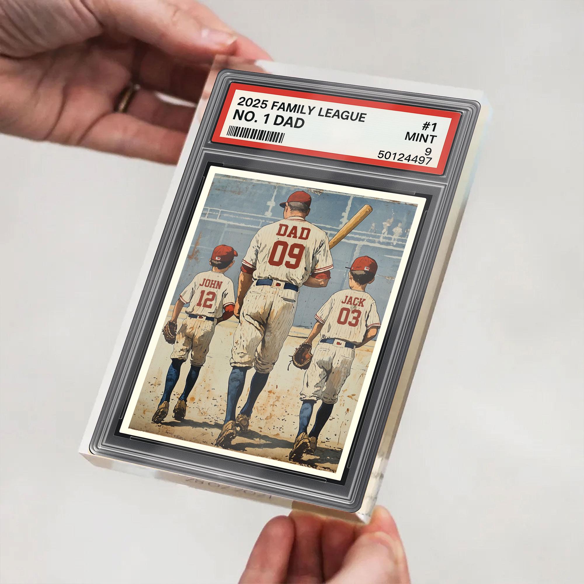 Baseball No. 1 Dad Man And Kids Trading Card Style Personalized Acrylic Block, Dad Plaque, Father's Day Gift for Base...