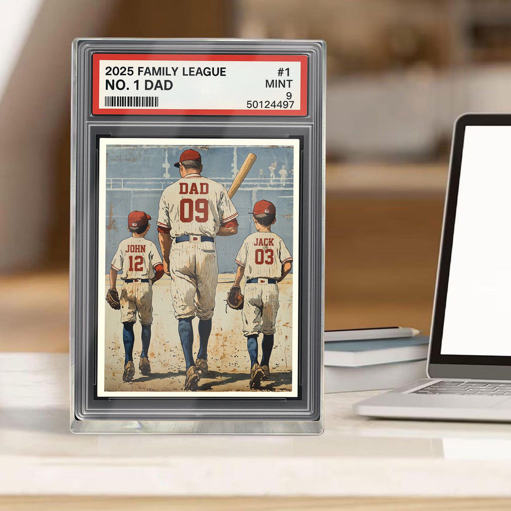 Baseball No. 1 Dad Man And Kids Trading Card Style Personalized Acrylic Block, Dad Plaque, Father's Day Gift for Base...