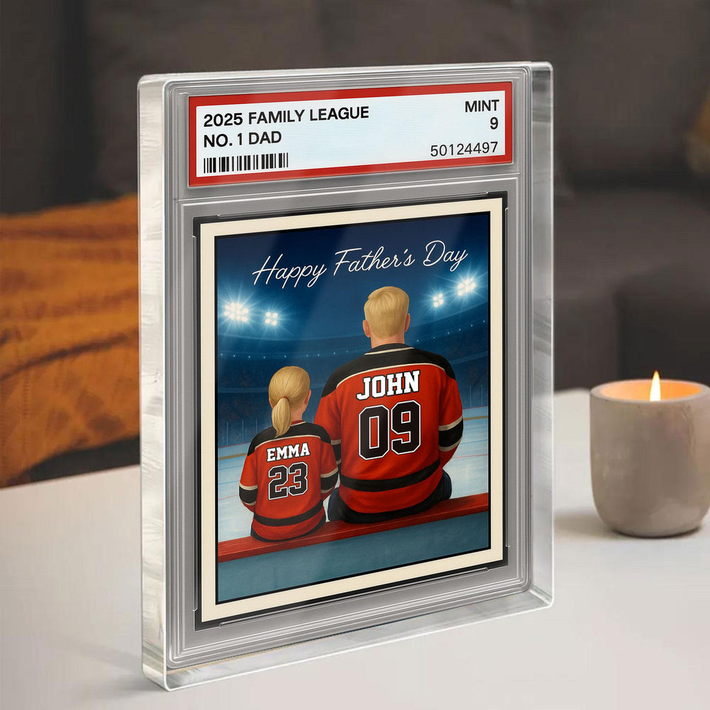 Hockey Daddy's Dream Team, Father's Day Gift, Custom No.1 Dad Man & Kids Trading Card Style Plaque, Personalized Play...