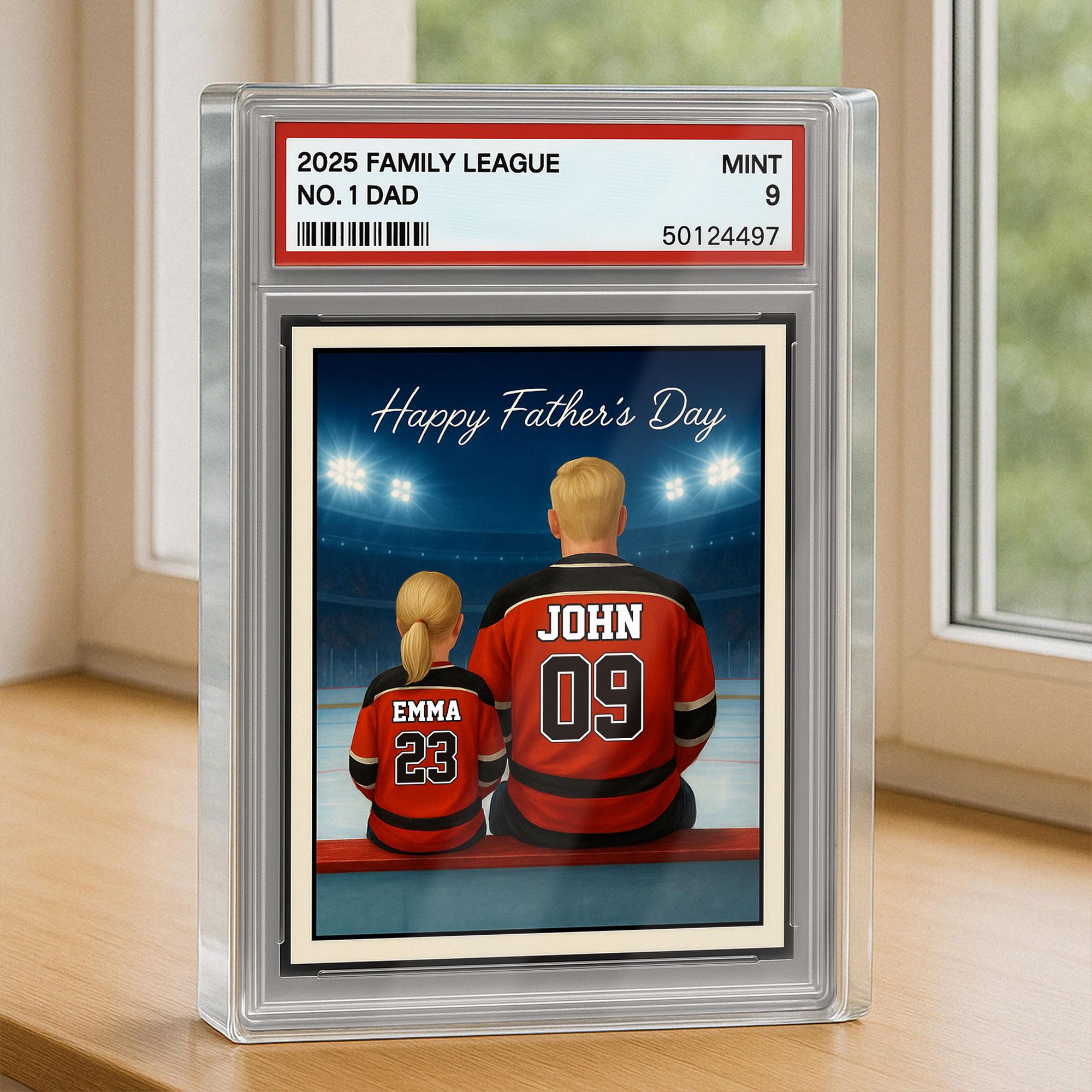 Hockey Daddy's Dream Team, Father's Day Gift, Custom No.1 Dad Man & Kids Trading Card Style Plaque, Personalized Play...