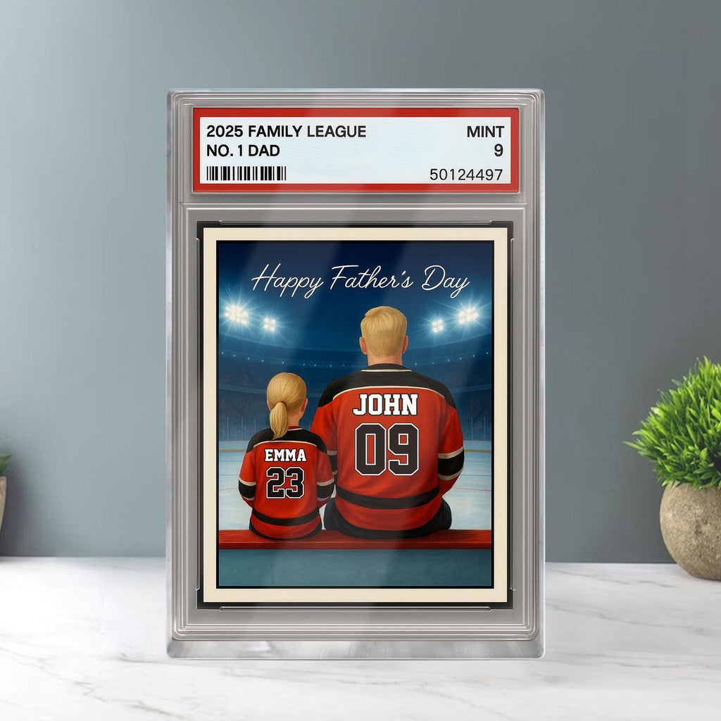 Hockey Daddy's Dream Team, Father's Day Gift, Custom No.1 Dad Man & Kids Trading Card Style Plaque, Personalized Play...
