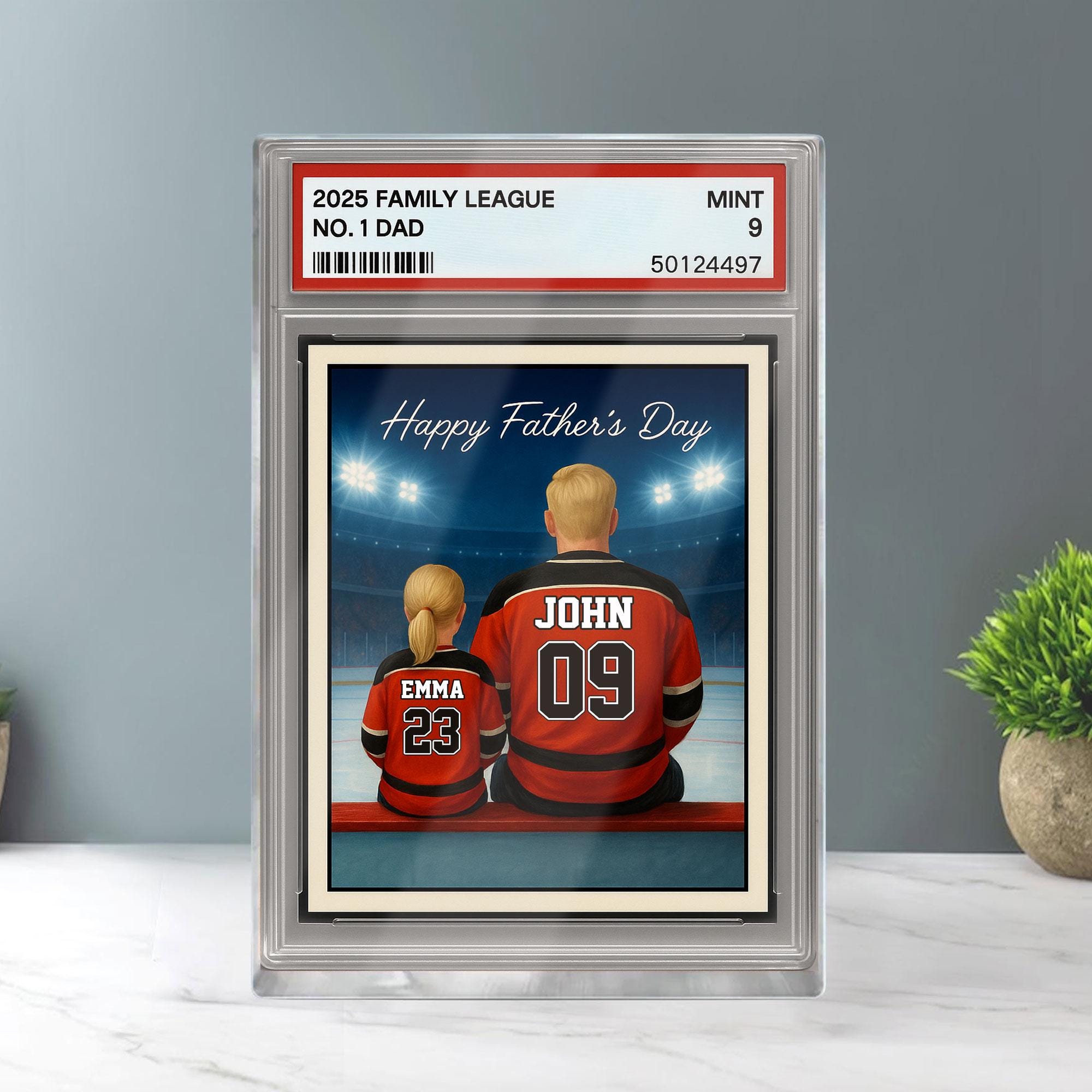 Hockey Daddy's Dream Team, Father's Day Gift, Custom No.1 Dad Man & Kids Trading Card Style Plaque, Personalized Play...