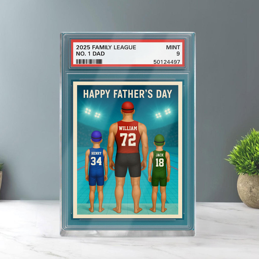 Custom No.1 Swimming Dad Plaque, Personalized Trading Card Kids Name For Swimming Dad Acrylic Block, Father's Day Gif...