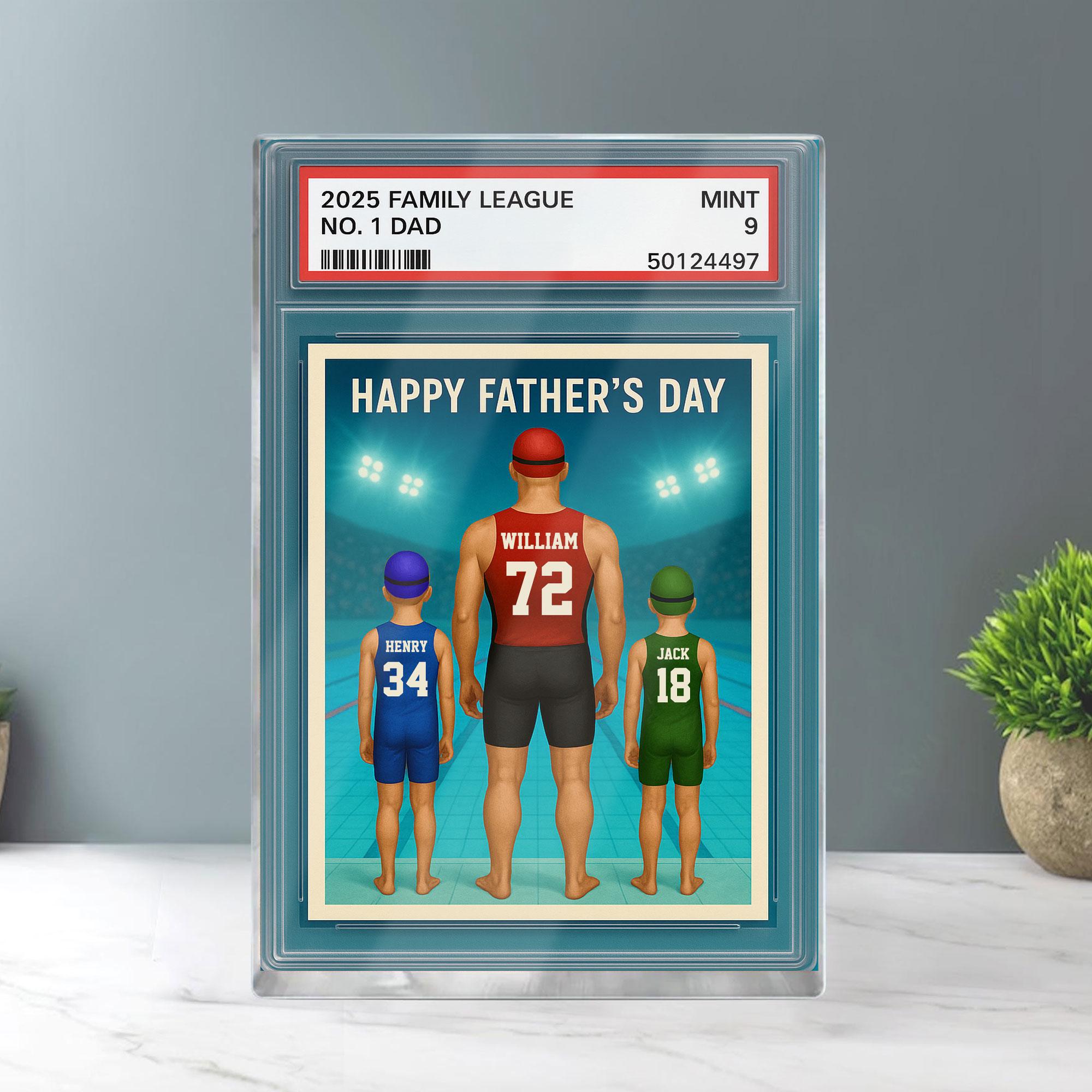 Custom No.1 Swimming Dad Plaque, Personalized Trading Card Kids Name For Swimming Dad Acrylic Block, Father's Day Gif...