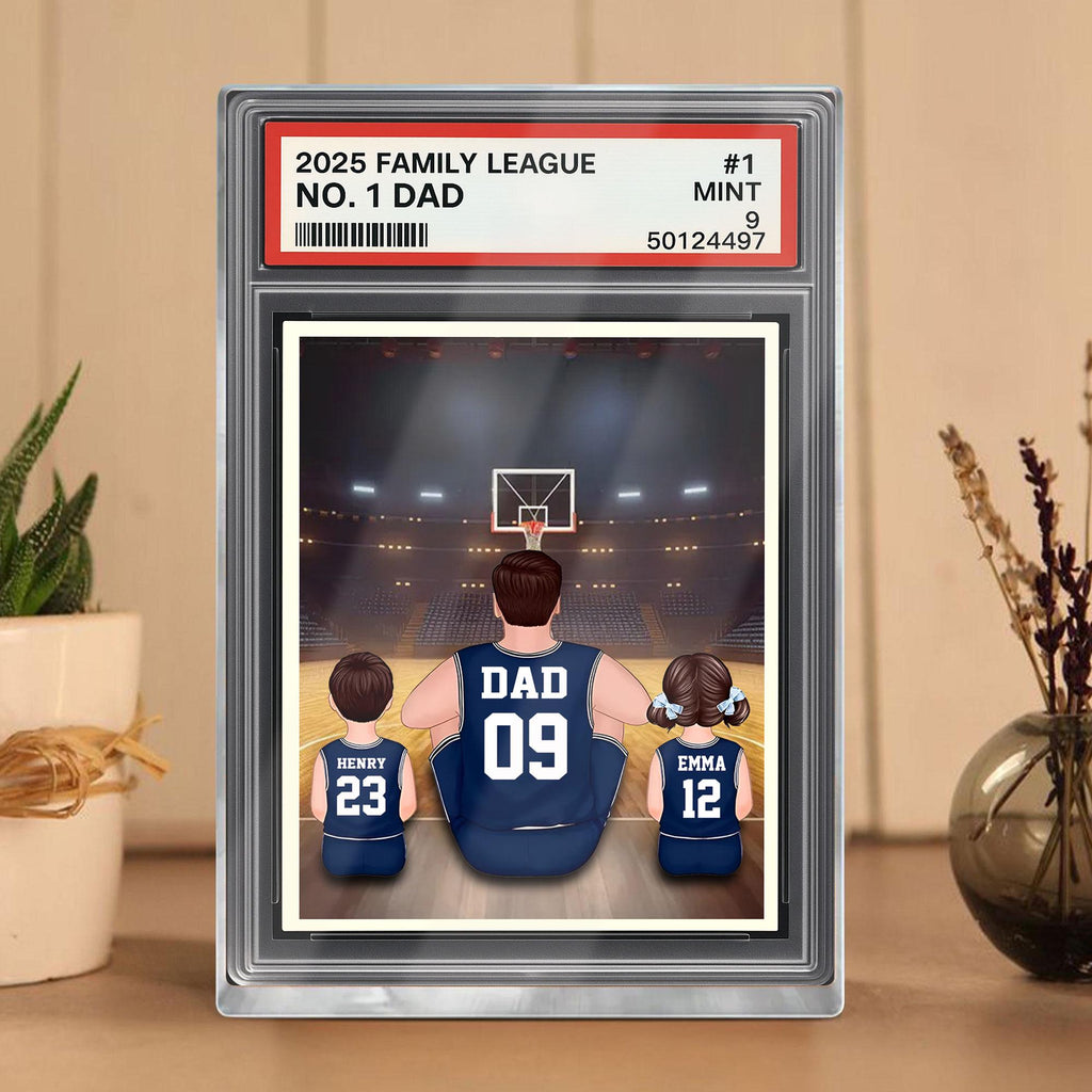 Basketball No.1 Dad Man And Kids Trading Card Style Personalized Acrylic Block, Fathers Day Gift For Basketball Dad, ...