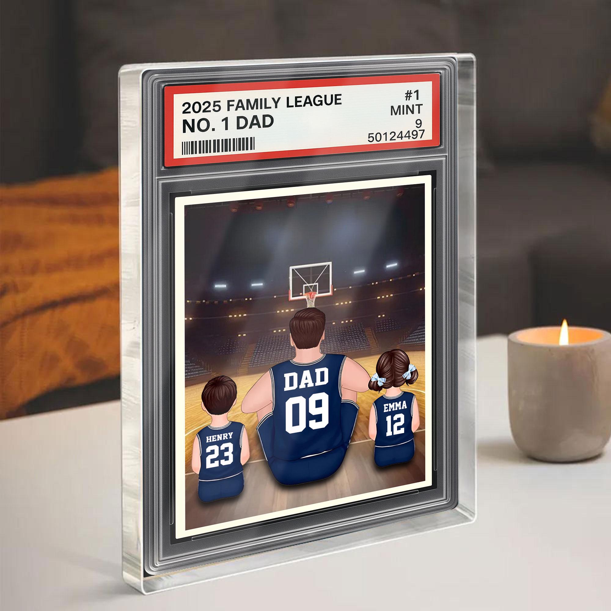 Basketball No.1 Dad Man And Kids Trading Card Style Personalized Acrylic Block, Fathers Day Gift For Basketball Dad, ...