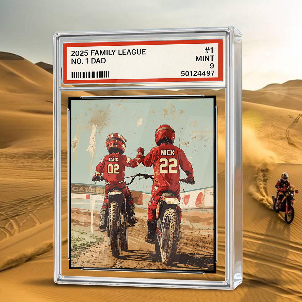 Custom Motocross Dad Acrylic Plaque, Trading Card Style Personalized Kid's Name With Dad, Father's Day Gift, Motocros...